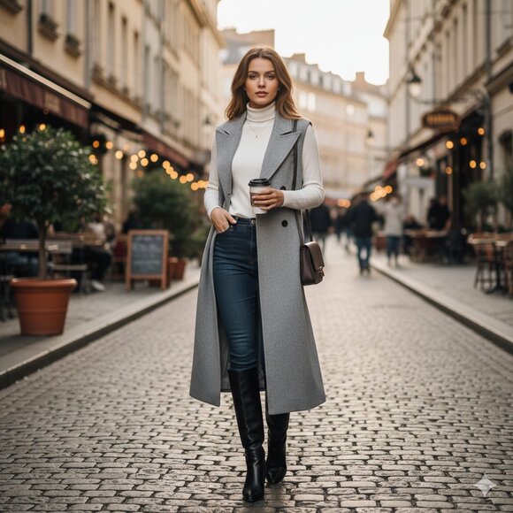 J.ING Jing Gray Wool Blend Double Breasted Sleeveless Longline Vest Coat Size M - Picture 1 of 10